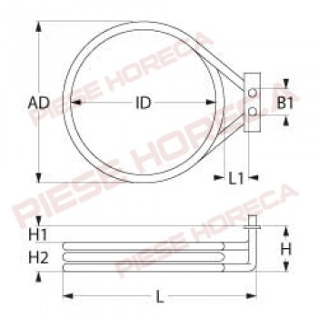 Rezistenta pentru grill Bertos 2500 W, 230 V, 1 circuit, ø 185mm ED ø 198mm L 212mm H 30mm L1 17mm
